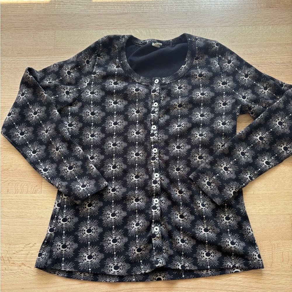 Kate Quinn navy and White Button Down Shirt